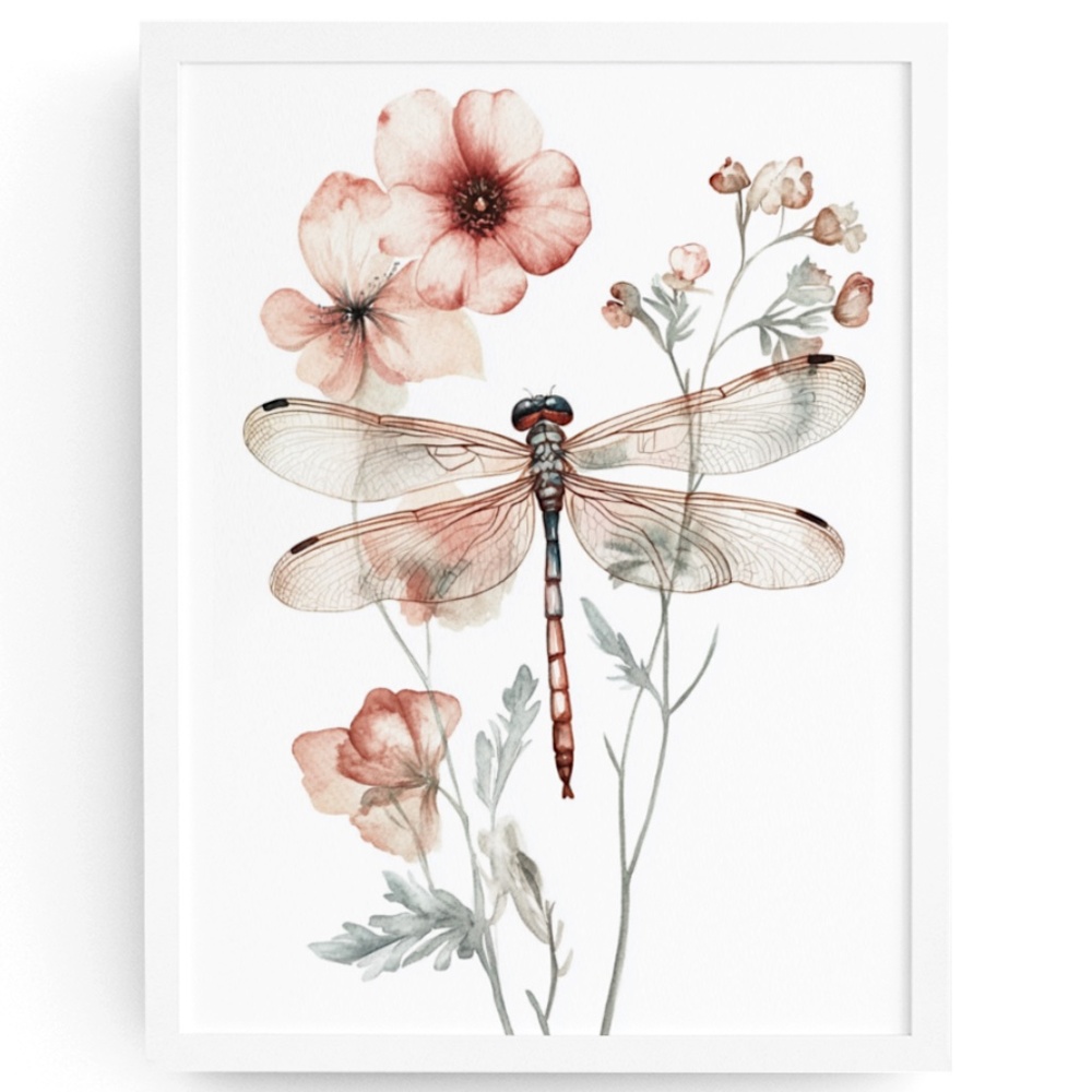Watercolor Dragonfly Wall Art Illustration Print Poster Unframed